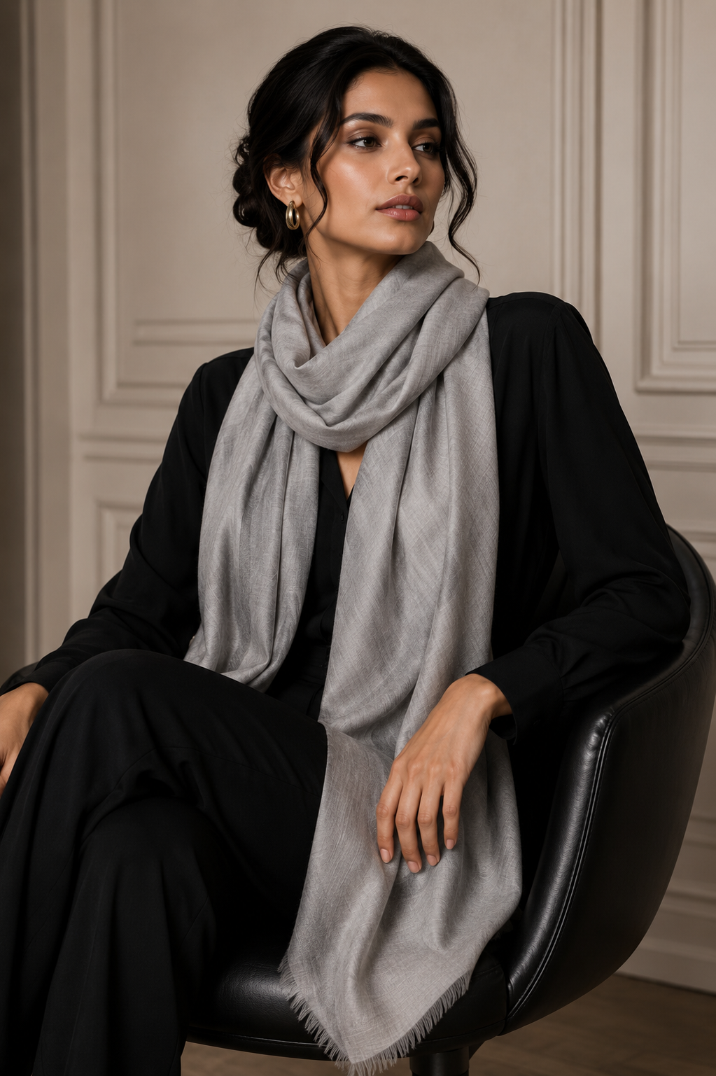 A mid gray lightweight cashmere shawl
