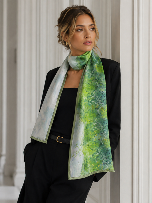 Silk oblong scarf in beautiful greens