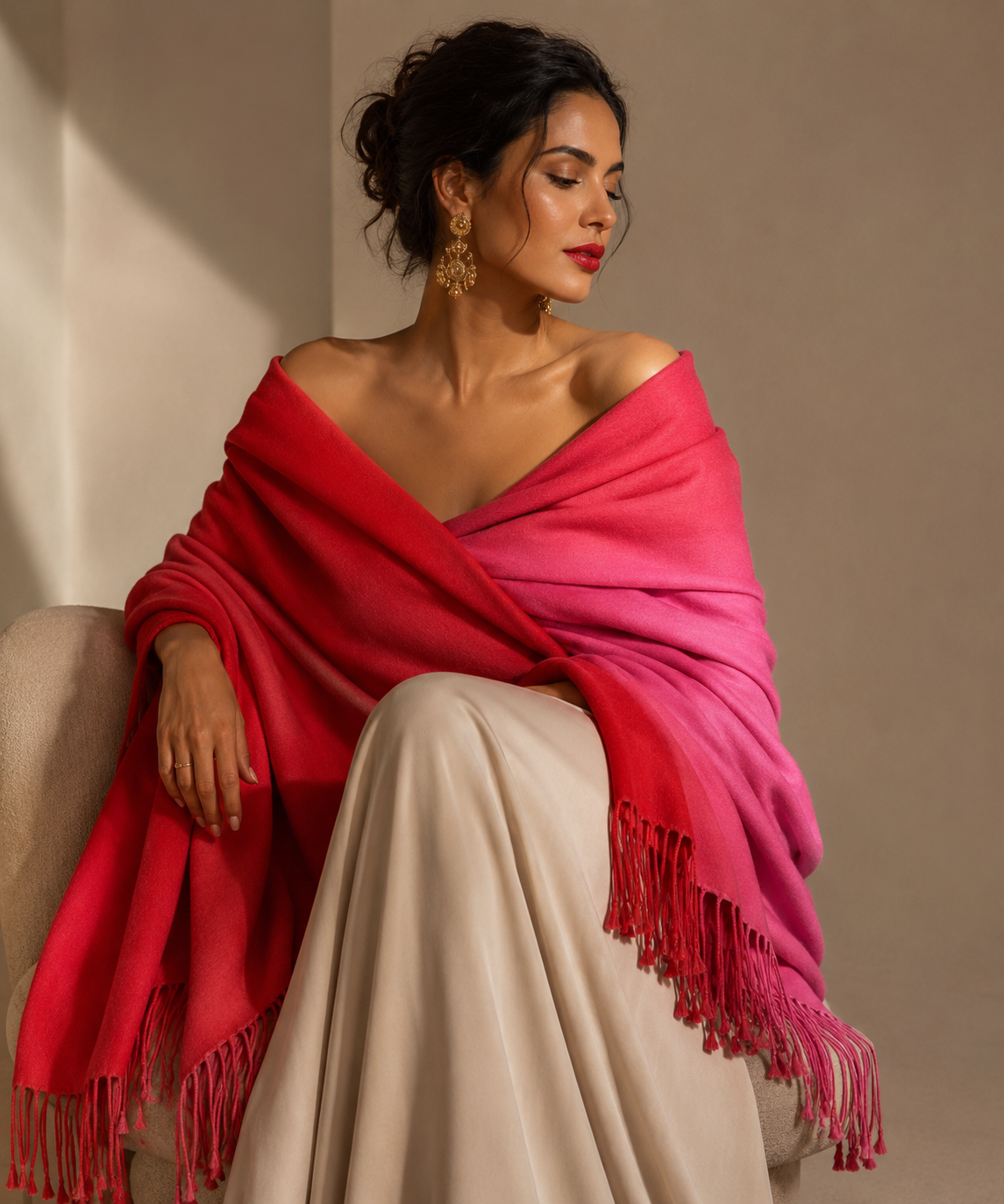 Luxury featherweight cashmere two-tone shawl — Kumari's