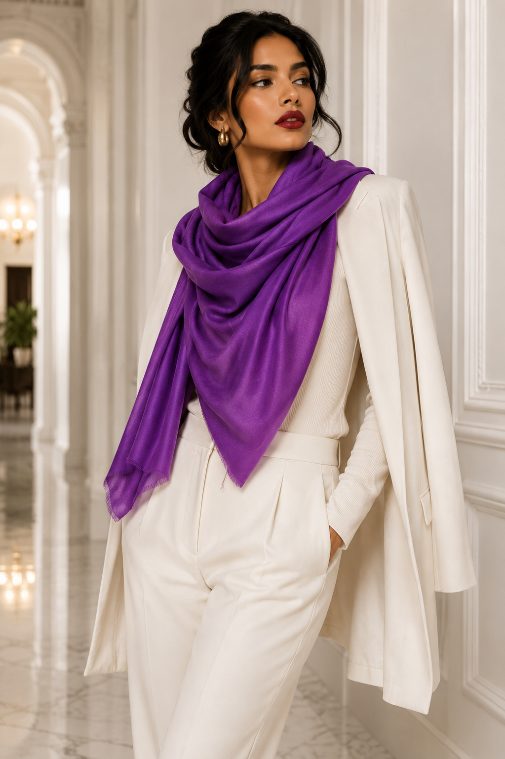 Bright purple light weight cashmere shawl