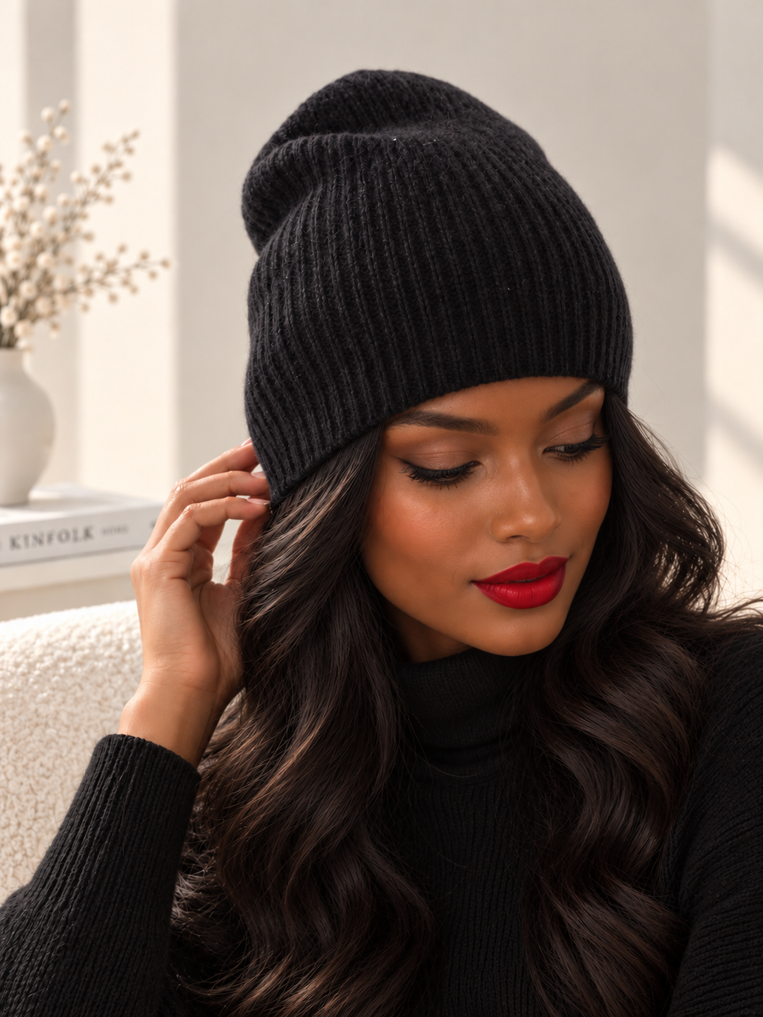 Cashmere ribbed hat stylish and elegant