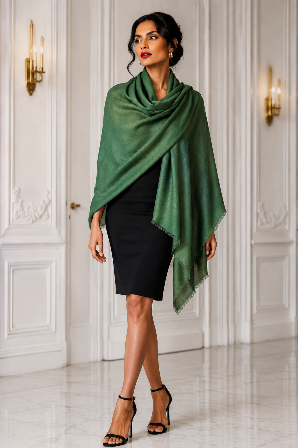 An elegant light weight hand loomed cashmere shawl