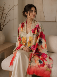 "Petal & Loom scarf with painterly floral print