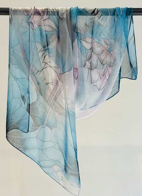 Chiffon scarf draped over shoulders - evening sophistication
