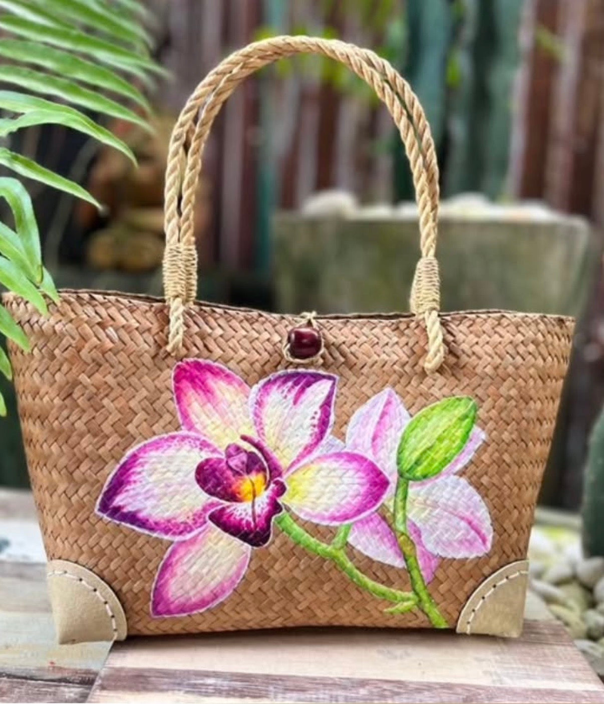 Hand painted orchid floral handbag