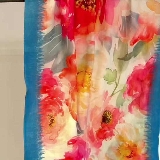 Floral scarf in jewel tones - intricate floral motifs on premium wool silk blend
