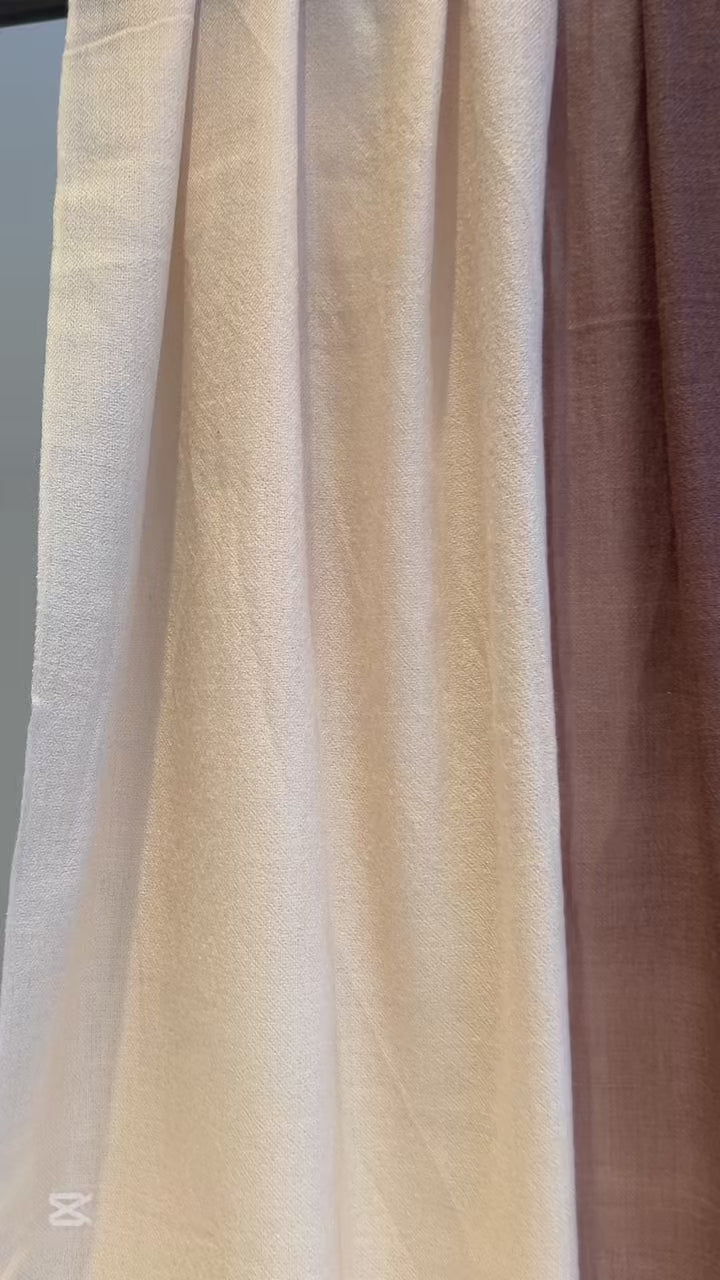 Luxury featherweight cashmere two-tone shawl detail showing color transition and fine weave texture