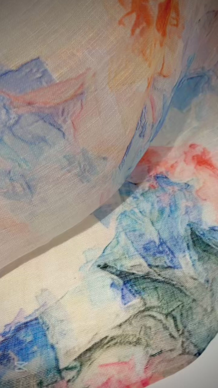 Pastel colours in linen scarf