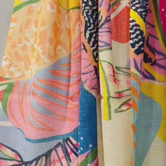 Floral scarf with botanical print - vibrant garden-inspired luxury wrap