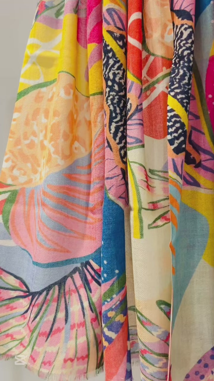 Floral scarf with botanical print - vibrant garden-inspired luxury wrap