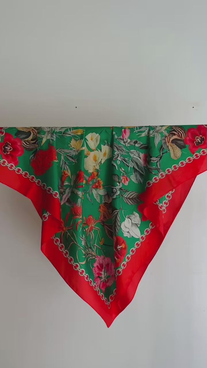 Load video: Silk scarf square showing elegant drape and versatile styling