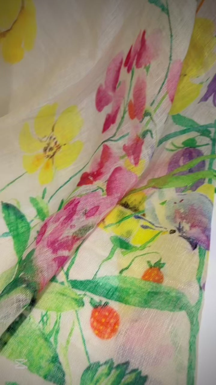 Load video: Linen floral scarf