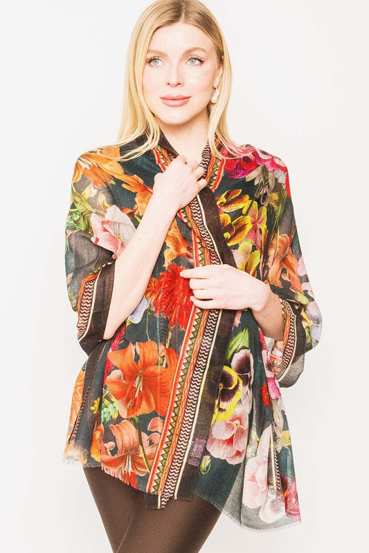 Floral Silk Wool Scarf.