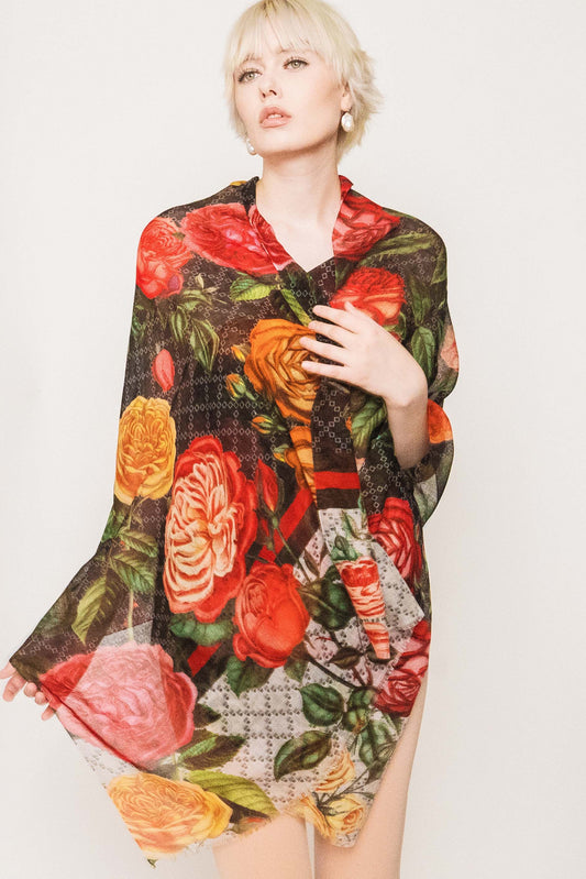 Floral Silk Wool Scarf.