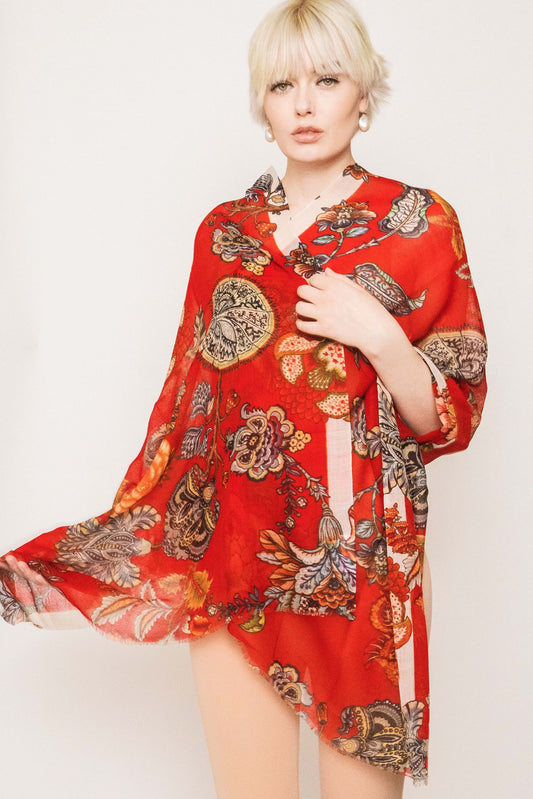 Floral Silk Wool Scarf - 60% Off