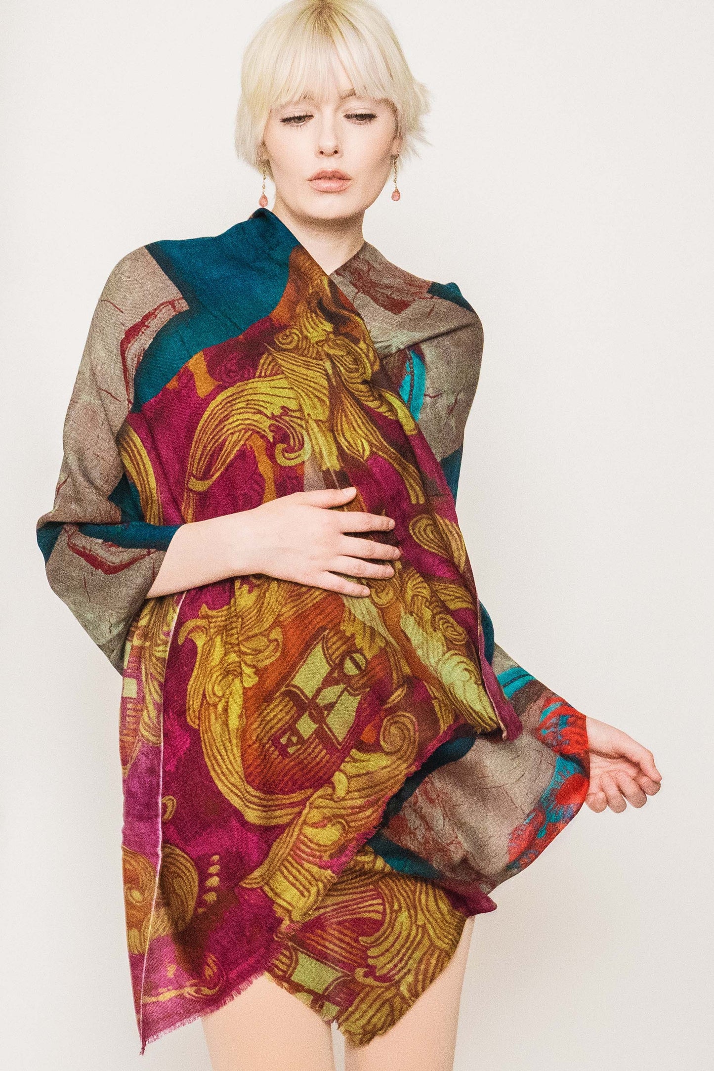 Wool & Silk Printed Scarf.        April Sale 25% Off ....At Checkout Use Code April25