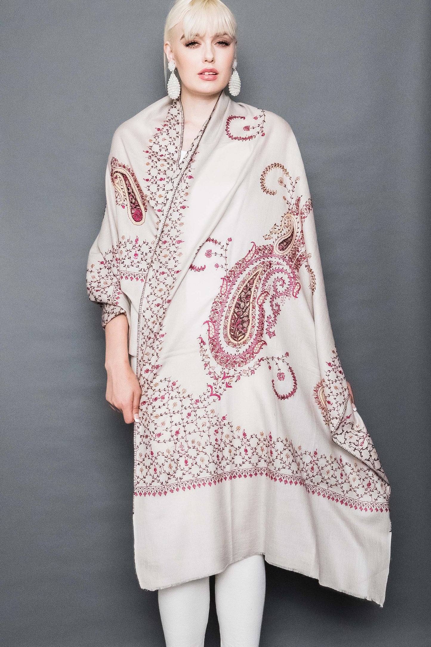 Kashmiri Shawl With All Over Embroidery