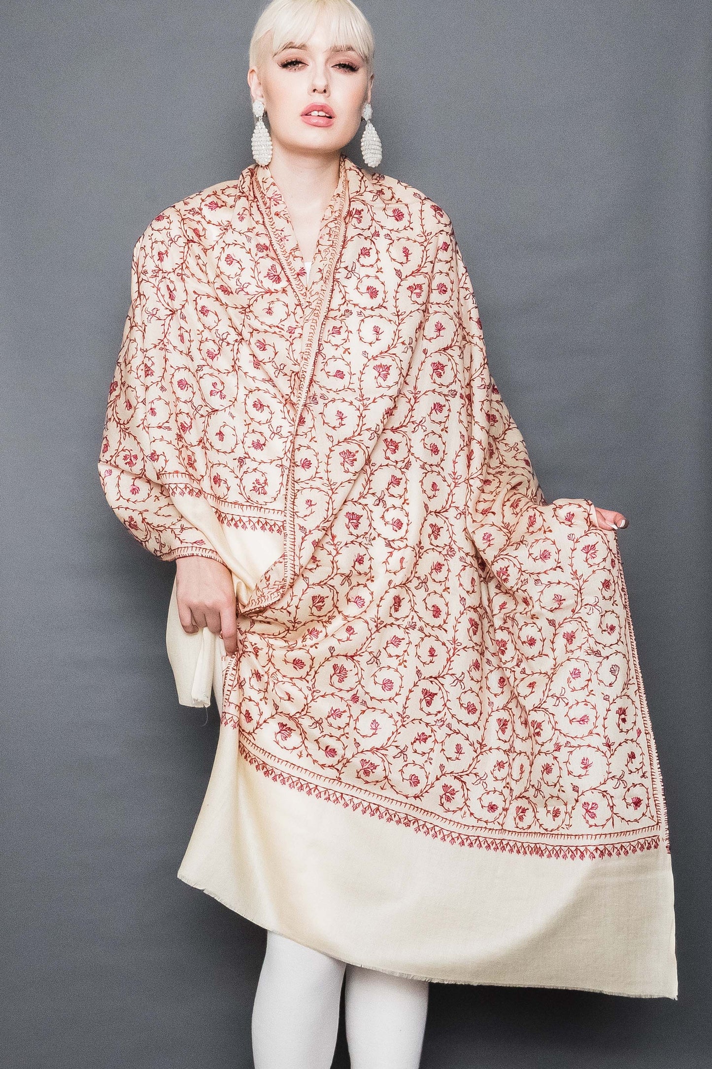 Kashmiri Shawl With All Over Embroidery
