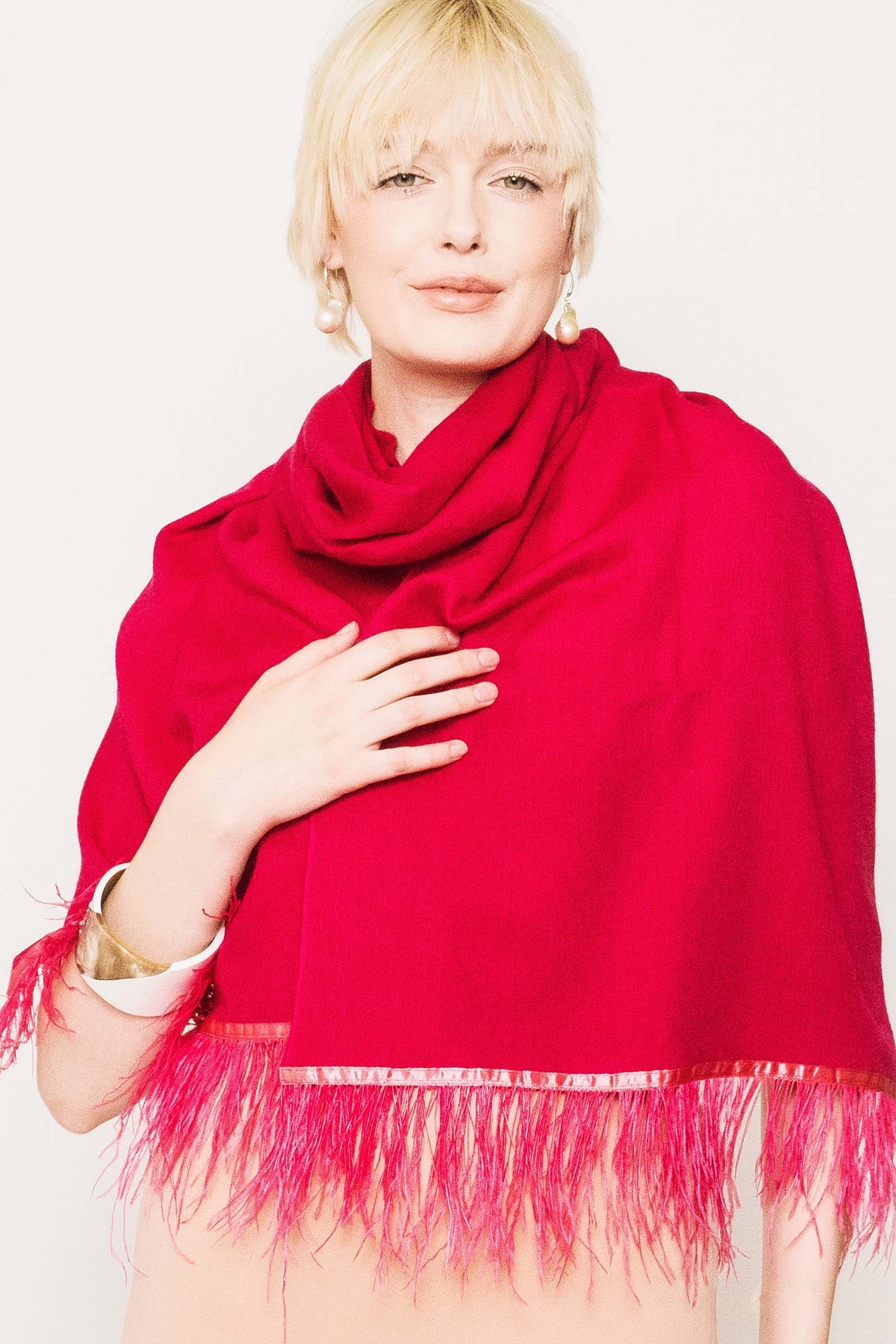 Classic Pashmina Shawl With Feather Trim