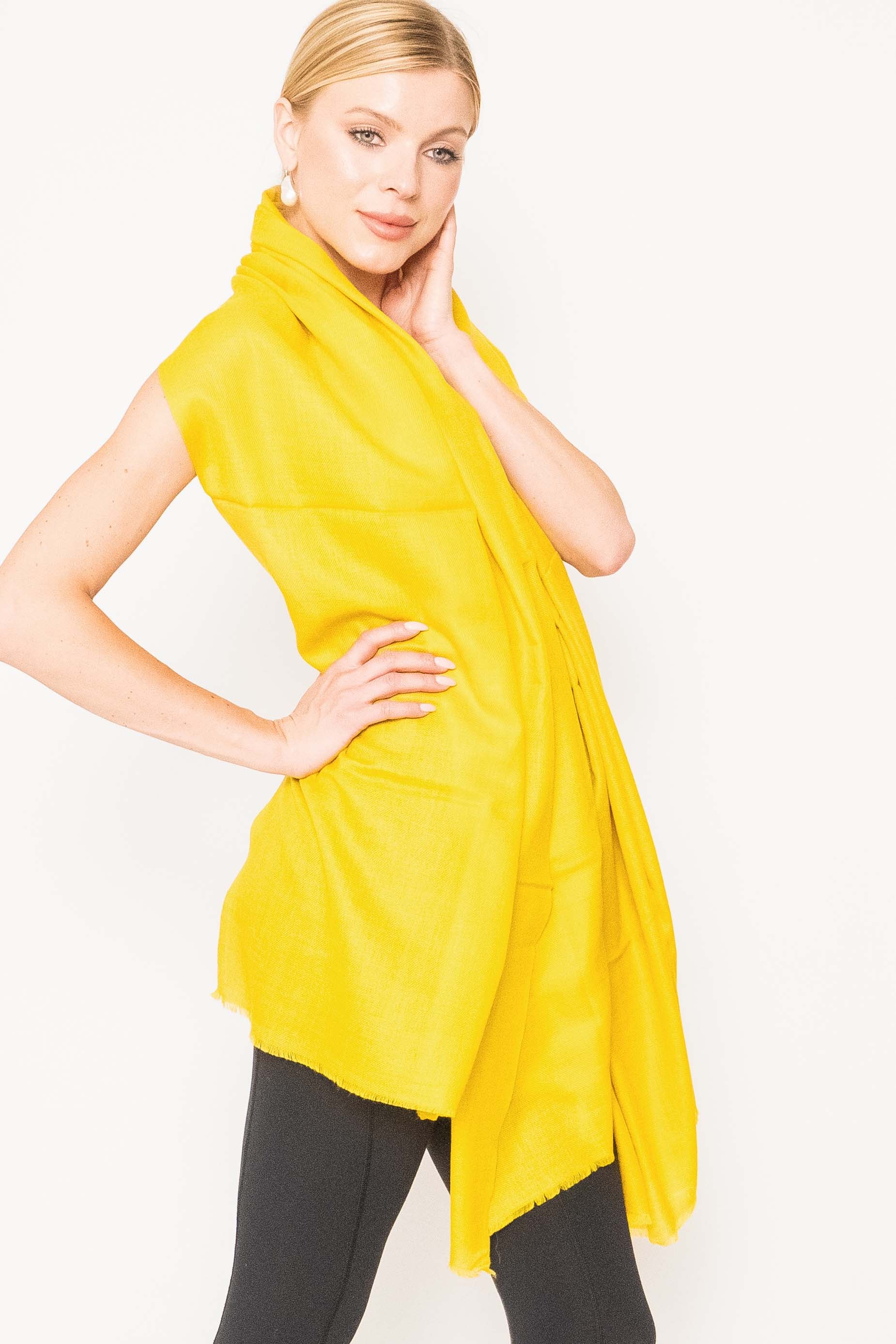 Pure Cashmere Scarf - Yellow Grey Embroidery – Luxire Custom Clothing