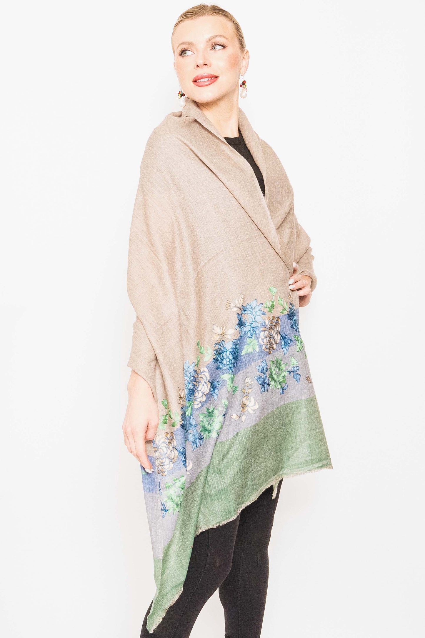 Wool Rose Embroidered Shawl