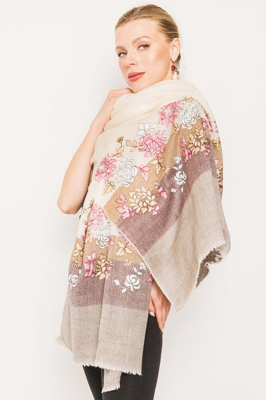 Wool Rose Embroidered Shawl